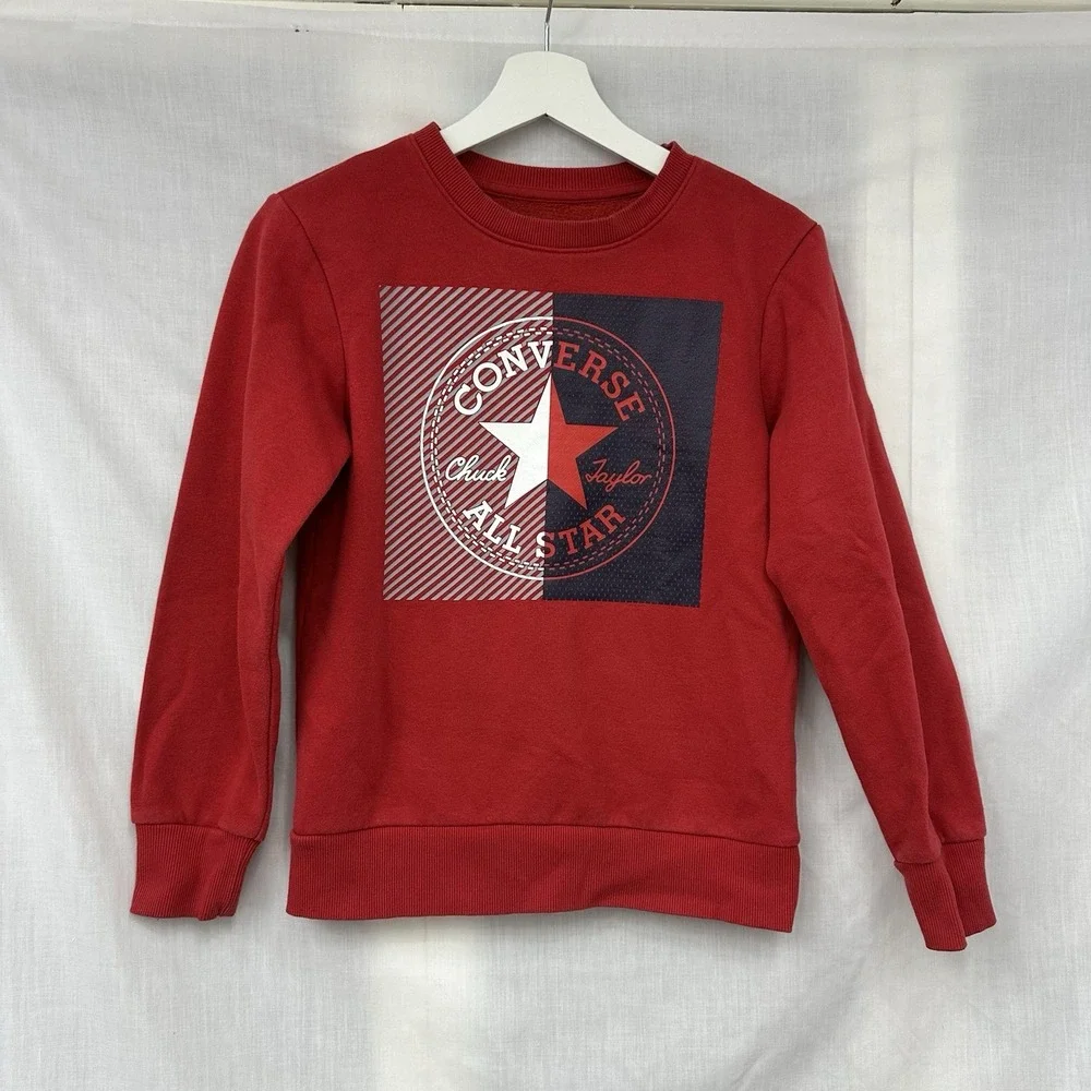 Converse Chuck Taylor All Star Kids Red Logo Pullover Sweatshirt M Crew Neck